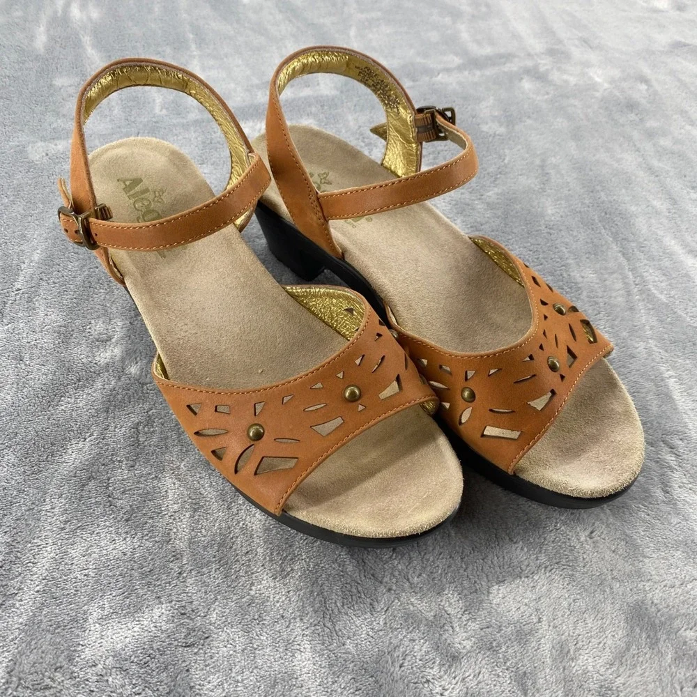 Alegria Reese Sandal Women's 39 Tan Leather Laser Cut‎ 2.25